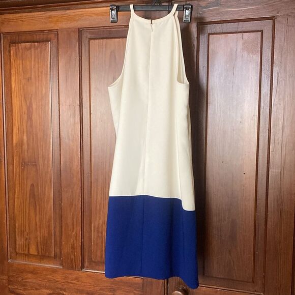 Banana Republic NWT Cream White Navy Blue Color Block Shift Dress Sz 14 - Picture 2 of 8